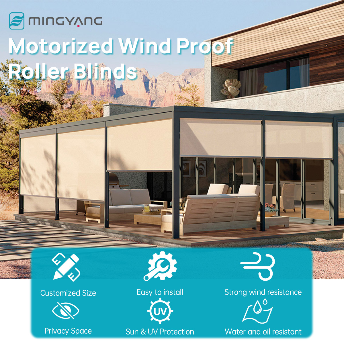 Wbudowane Wodoodporne Wiatrood – Outdoor Power Roller Shades recenzja i cena